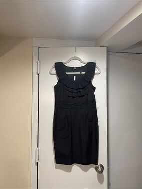 Banana Republic Black Pleated Ruffle-Neck Mini Dress